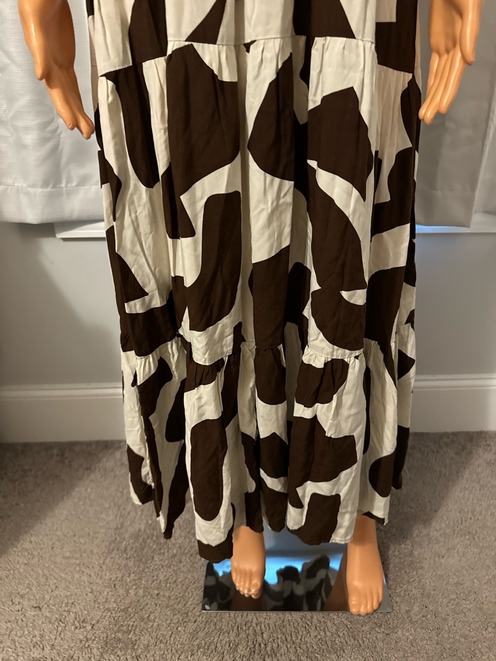 Pretty Abel The Label size M brown cream print smocked one shoulder maxi dress - Picture 2 of 5